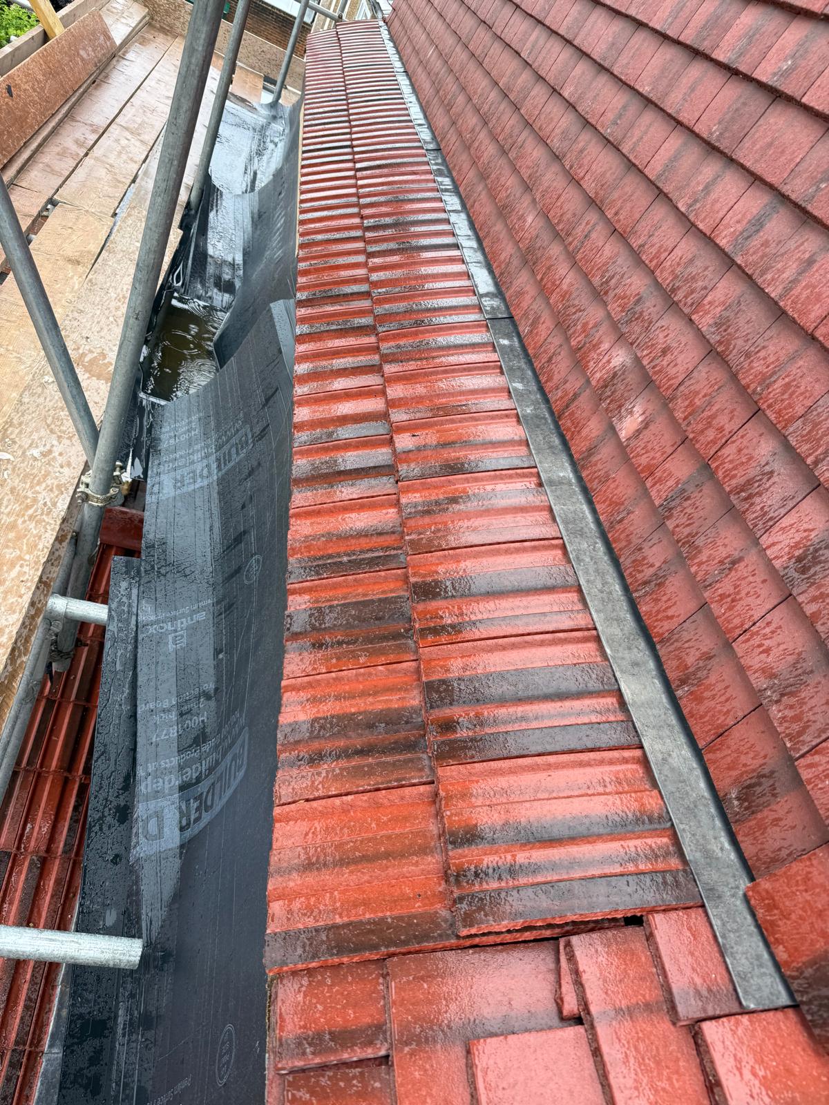 Clay tile roofing with ridge detail